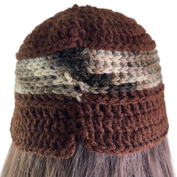 Crochet Bucket Beanie Hat Granny Square Pattern Brown Handmade New Foldable main image 6